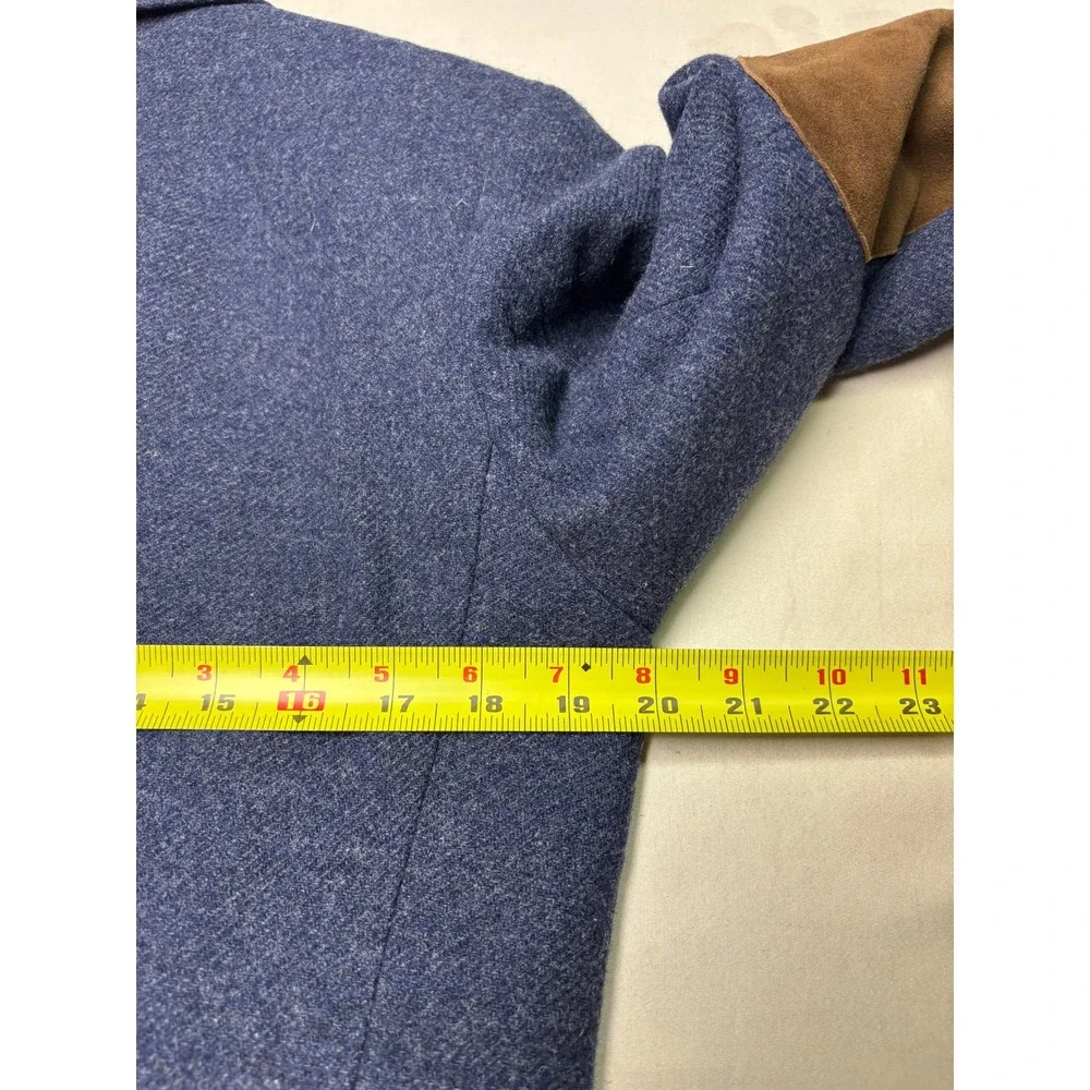 J. Crew Mens 38R Blue Wool Blend Blazer Sport Coat Suede Elbow Patches
